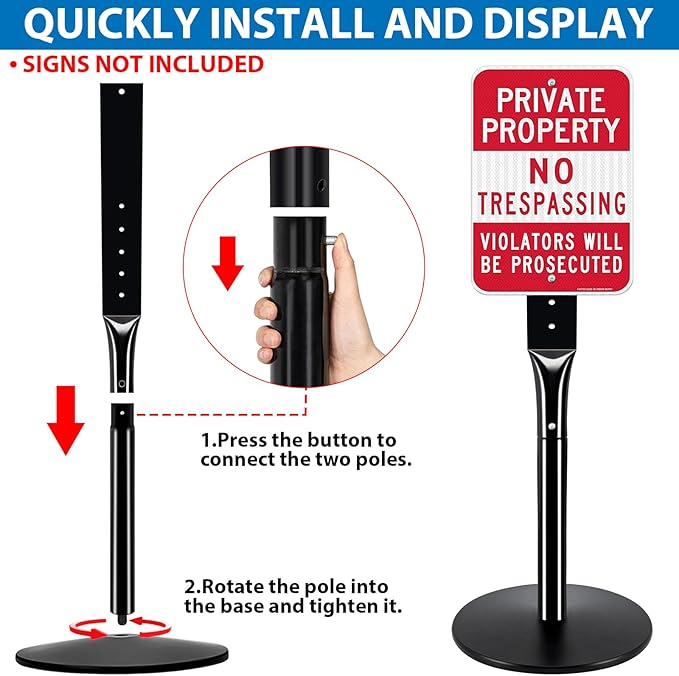 VAIIGO 2Pack Heavy Duty Parking Sign Post for Outside, 20lbs Cast Iron Base Sign Post for Outdoor Sign Holder, Yard Sign Stand, Street Sign Post, 49" Height, Black