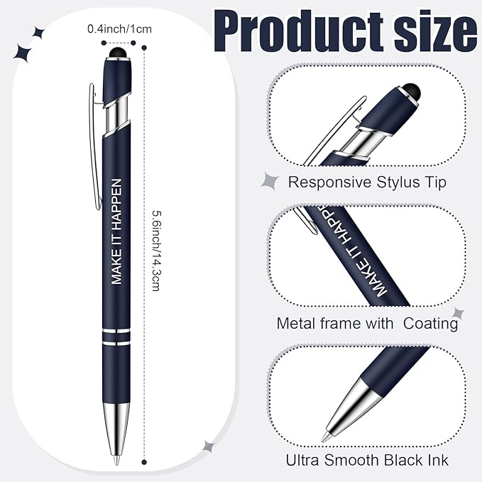 Zonon 12 Pcs Inspirational Pens Bulk Funny Ballpoint Pen with Stylus Tip Motivational Gifts for Valentine's Day Teacher Coworkers Nurse School Office Supplies(Navy,Motivational Style)