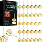 E BAVITE 50 Set Magnetic Push Pins,Flat Push Pin, Magnetic Thumb Tacks for Wall Bulletin Board Poster and Photo Hangers (Gold)