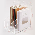 AIMOLLY 3 Vertical Compartments File Holder, Clear Acrylic Desk Organizer and Storage Bins Holding for Magazines, Binders, Notebooks, Envelopes, Multi-purpose Document Organizer for Home Office