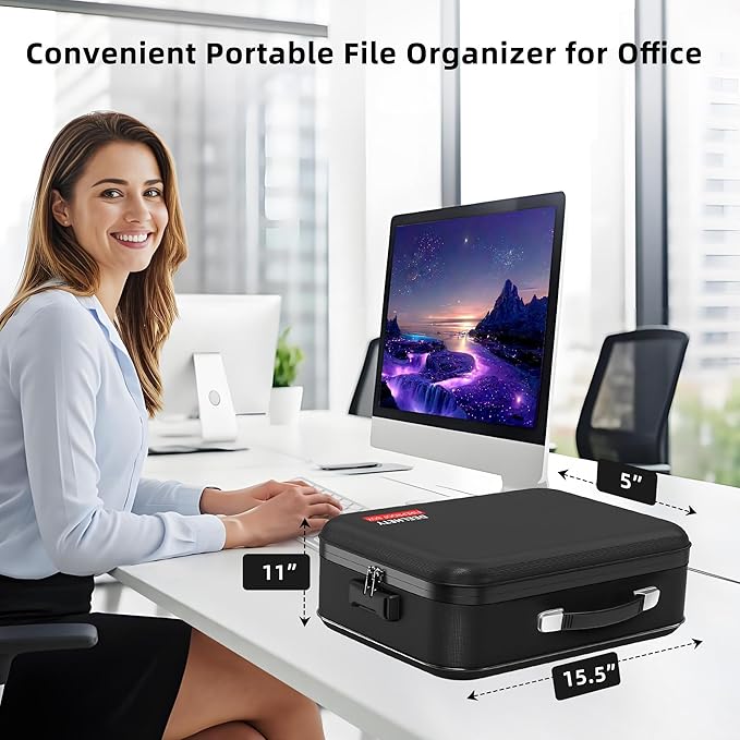 Deelhety Fireproof Document Box - 8-Layer Hard Shell Fire Proof Safe for Home Documents, Water Resistant File Organizer for Desk Money, Safety Box for Passports Certificates Laptop