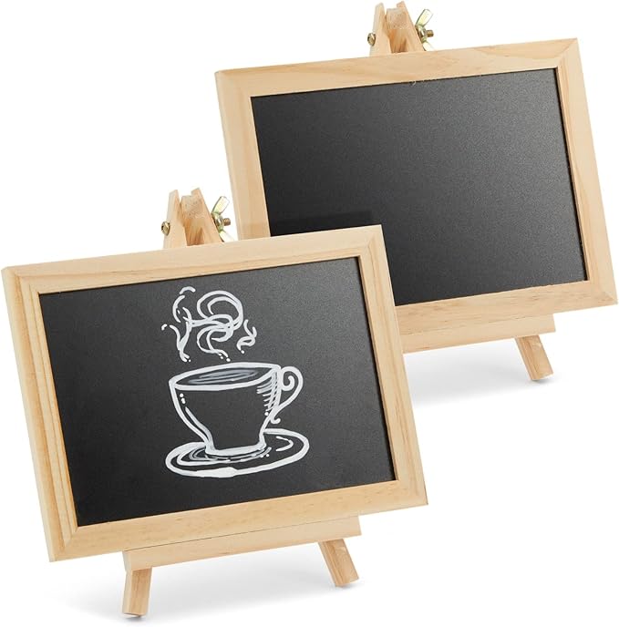 Juvale Wood-Framed Mini Chalkboard Signs - Double-Sided Chalk Board Stand - Versatile Tabletop Sign for Menus & Messages - Buffet Signage & Wedding Display Stand - Pack of 6, 6 x 4 in Writing Area