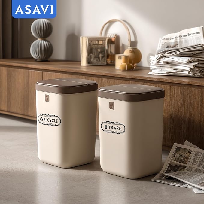 ASAVI Trash & Recycle Stickers – 2-Pack Self-Adhesive Vinyl Labels, Waterproof & Durable (Transparent Background with Black Text, Medium 6.3 x 2.7 inches)