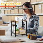 smusei Label Holder Thermal Shipping Label Holder for Rolls & Fan-Fold, Sticker Roll Holder with Basket Desktop Label Roll Dispenser Accessory for Home, Office, Small Business, Rustic Brown