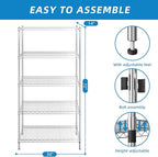 Guan River 5-Shelf Adjustable Metal Shelf Wire Shelving Unit Storage Rack Display Shelf for Office,Kitchen,Bedroom,Bathroom,Laundry,Pantry Basement,Garage(Chrome,36" L x 14" W x 72" H)