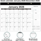 Desk Calendar 2026-12 Months Calendar from January 2026 to December 2026, 2026 Desk Calendar with Thick Paper, 12" x 17", Black
