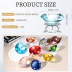 PATIKIL Diamond Crystal Paperweight, 80mm / 3.15" Crystal Paperweight Paper Weight with Silver 19 Metal Base for Home Office Desktop Table Decor Wedding Party Ornaments, Lake Blue