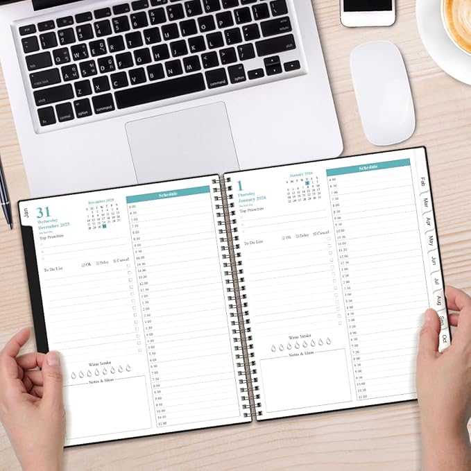 Daily Planner 2026 Full Page Per Day- 2026 Daily & Monthly Planner from January 2026 to December 2026, Day Planner 2026 with 12 Months Tabs, 8.5" x 11", Black