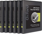 Oxford 3 Ring Binders, 0.5 inch ONE-Touch Easy Open D Rings, Durable Binders for School and Office, View Binder Covers, Xtralife Hinge, Non-Stick, PVC-Free, Black, Holds 125 Sheets, 6 PK (79901)