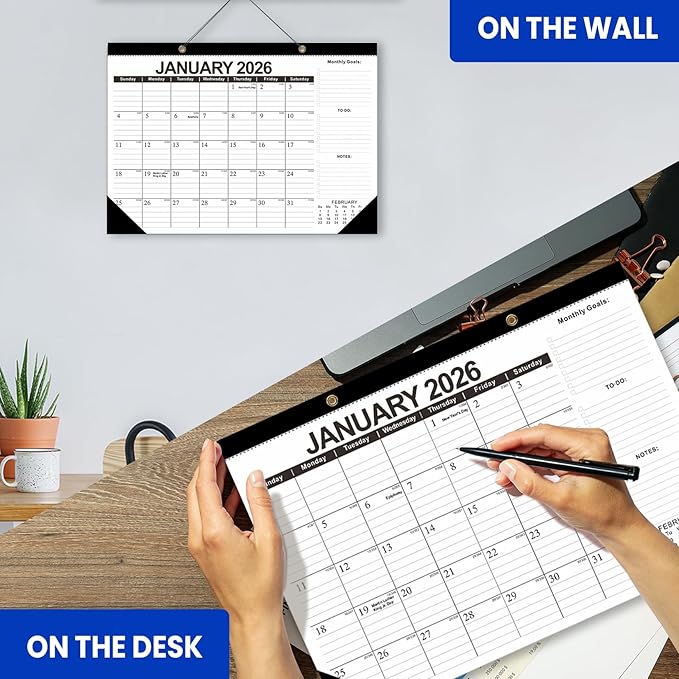 COMIX 12 Month Desk Calendar 2026 (Jan 2026–Dec 2026) – 17" x 12" Wall Calendar with to-Do List & Notes,2026 Calendar Monthly Planner for Home, School, or Office Organization