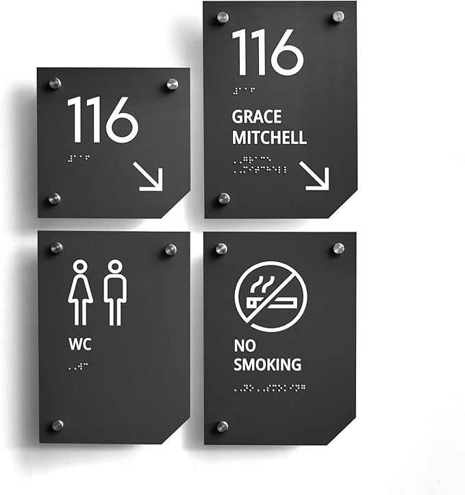 Bsign Office Door Numbers - Acrylic Room Signs - Gray Door Plates