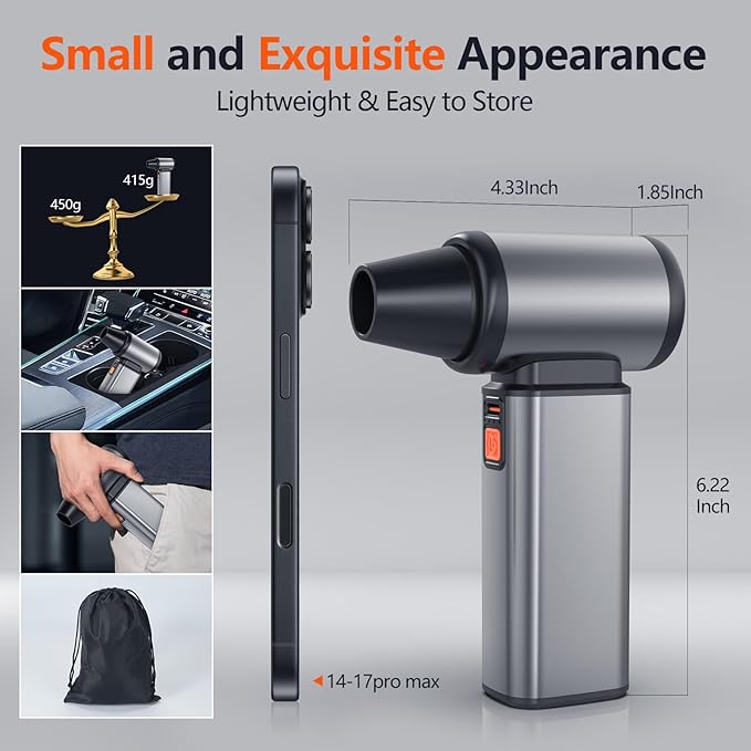 Air Duster - 130000 RPM Super Power, Compressed Air Duster & Mini Vacuum, 7500 mAh Rechargeable Battery, Wireless & Rechargeable for Car/Home