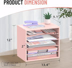 SHARKWOODS 5-Tier Wood Desk Organizer, Paper Tray Organizer for Desk with Adjustable Storage Shelves, Desktop File Organization Paper Sorter Mail Holder for Office Home Classroom, Pink