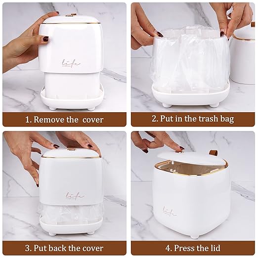 Business King Mini Trash Can 1.6L/0.4 Gallon with Trash Bags 180pcs, Tiny Small Desktop Trash Bin with Lid, Countertop Mini Garbage Bin for Home, Office, Kitchen, Bedroom, Bathroom (White)