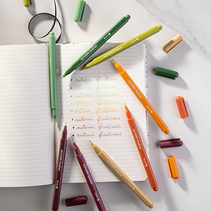 DIVERSEBEE Fine Tip Pens, 8 Bible Pens No Bleed Through, Assorted Colors, 0.5mm Fine Point Fineliner Markers for Journaling, Bible Study Journaling Supplies and Accessories (Autumn)