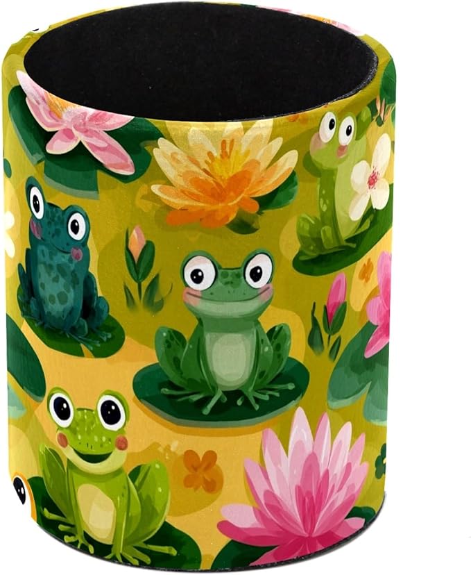 Leather Pen Holder for Desk Funny Frogs Pencil Cup Desktop Organizer Makeup Brush Holders Office Supplies for Home, Kids & School