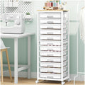SYKIARIOL Rolling Cart with Drawers,12 Drawer Rolling Cart,Rolling storage cart with drawers,White Rolling Drawer Cart,Teacher Rolling Cart for Classroom Storage,Craft Cart with Wooden Tabletop