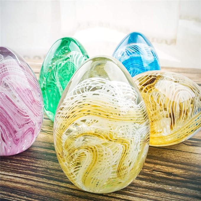 QFkris Crystal Blessings Paperweight Easter Eggs 3.4" Blown Glass Art Figurine Collectibles Desk Decor (Yellow)