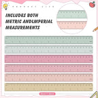 ForraFun 120 Pcs 12 Inch Plastic Ruler Bulk Colorful Transparent Ruler with Imperial and Metric Scales for Back School Office Supplies Home Tool Operation Measuring Drawing(Vintage Colors)