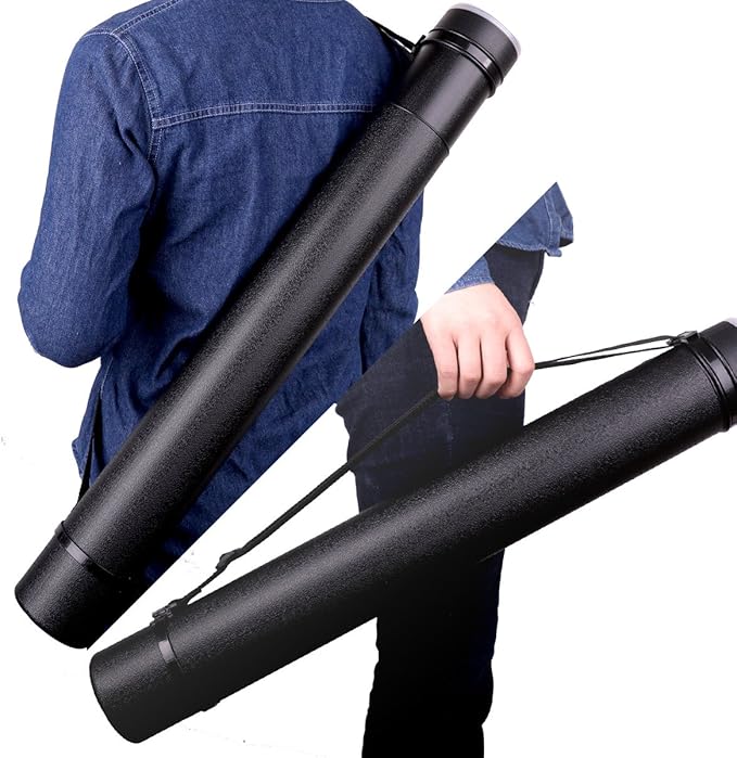 TRANSON Durable Poster Storage Tube with Straps 24"-40" Extendable for Blueprints, Artwork, Maps, Posters Color Black