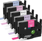5-Pack Compatible Brother P Touch Label Tape TZe 12mm 0.47 Laminated TZ Tape Colored Label Maker Refills, for Brother Ptouch PT-D210 D220 H110 D400 1000 1280 Printer, White/Berry Pink/Purple/Pink/Blue