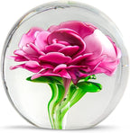 EUSTUMA Hand Blown Glass Flower Paperweight Figurine for Office Desk.Give You A Gift from The Person You Love, The Garden Decoration.(Pink Flowers)