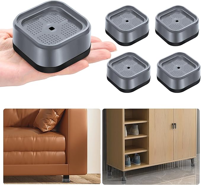 shouwuhho 4 Pack Furniture Risers Adjustable Bed Risers Heavy Duty Lifts Height 1", Square Stackable Bed Risers 1, 2 or 3 Inch for Desk Leg Table Couch Sofa Chair Bed Frame Legs Dorm, Gray