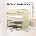 Supeasy 5 Trays Paper Organizer Letter Tray with Handle-Mesh Desk File Organizer, Paper Sorter Desk Organizer for Office, Home or School (Golden)