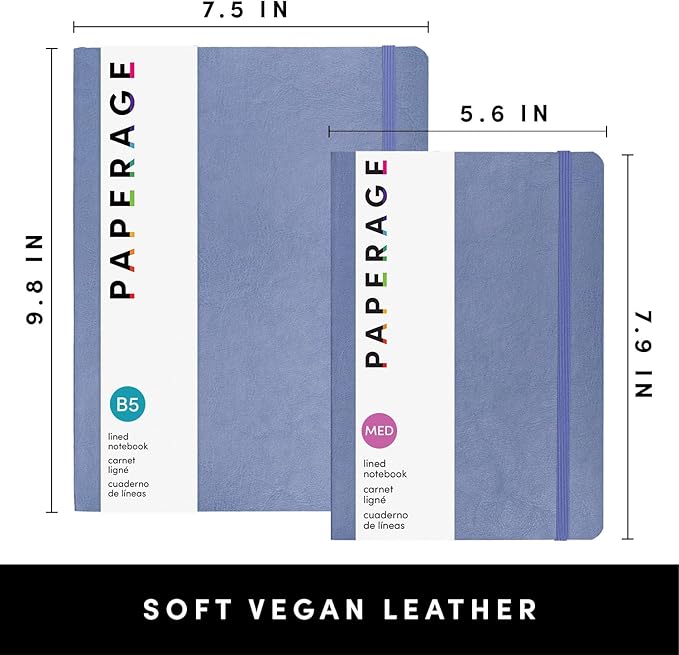 PAPERAGE Softcover Lined Journal Notebook (Periwinkle), 176 Pages, Large B5 College Ruled Notebook, 7.5 inches x 9.8 inches - 100 GSM Premium Paper, Soft Vegan Leather Journal for Home, Work & School