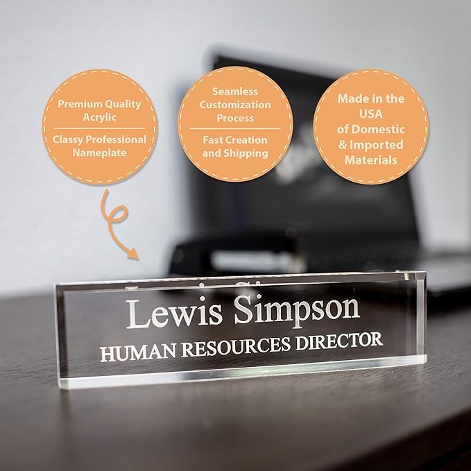 SignsByLITA Personalized Acrylic Desk Name Plate 2" x 10" - Office Desk Accessories Décor