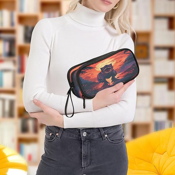 BOENLE Dinosaur Sunset Pencil Case Box Boys Girls Large Pencil Pouch Zipper Compartments Big Capacity Stationery Pen Bag Organizer Kids Teens Adults School
