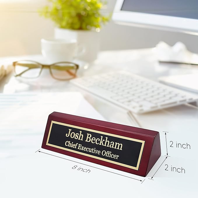 Business Wood Name Plate for Desk | Custom Desk Name Plate Personalized Gift for Office, The Perfect Engraved Name Plaque by Engraving International (2" x 8", Rosewood Piano Finish)