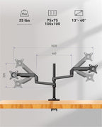 Ergounion Quad Monitor Mount, Holds Screens up to 40 Inches and 25 lbs, Fully Adjustable 4 Monitor Stand with C-Clamp and Grommet Base, Aluminum, Black