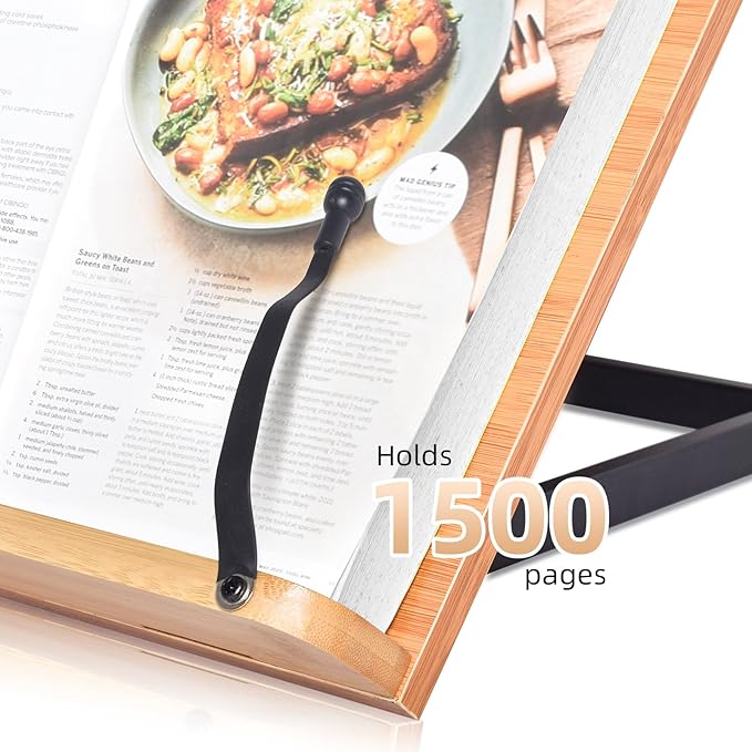wishacc 24" Oversized Large Book Stand & Holder for Reading Hands Free for Large Books in Bed,Cookbook,Textbook,Law,with 8 Adjustable Height Laptop Stand