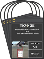MICRO TEC Repair Order/Work Ticket Holders – Heavy-Duty Vinyl Sleeves with Black Handle – 11" x 13" for Automotive Repair Orders, Job Tickets, Documents – Pack of 50 – Solid Black