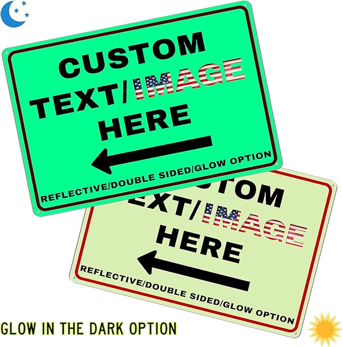 Custom Sign Outdoor Metal Large, Left or Right Arrow, 30''x24'' Glow in the Dark/Reflective Option, Personalized Address Plaque, Customize for Business Logo, Office, Home, Yard