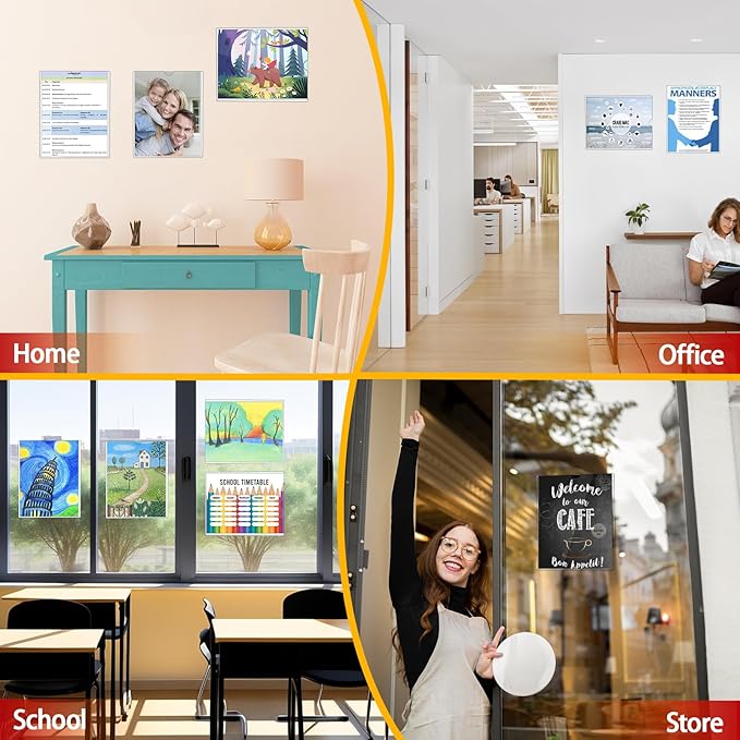 JR-MOV Magnetic Sign Holder 8.5 x 11 - Clear Plastic Frame for Refrigerator, Rigid Paper Holder for Picture Document, Adhesive Frames for Wall Window Door Sign 20 Pack