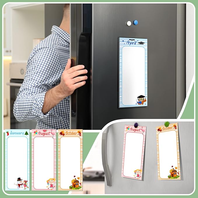 Gersoniel 12 Packs Magnetic Notepads for Refrigerator Monthly Grocery Magnetic List Set to Do List Pads Back Memo Notepad 9 x 3.5 Inches for Fridge Kitchen Shopping Grocery(Pastel Color,Seasonal)