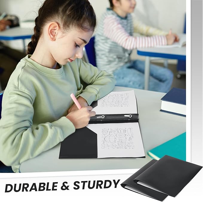 Lincia 100 Pcs Plastic Folders with Pockets and Prong Folders with Prongs 2 Pockets for Office, School for Students, Teachers, Office Workers(Black)