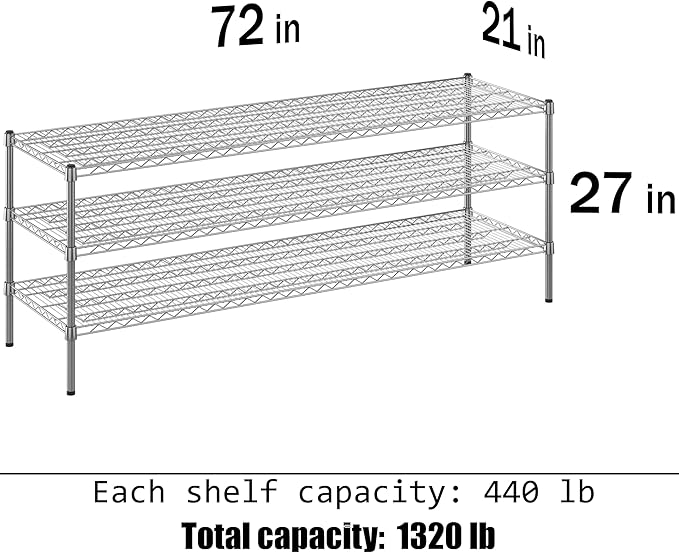 Regal Altair 21" Deep x 72" Wide x 27" Height Wire Shelving Kit | 3-Tier | NSF Commercial Storage Rack Unit