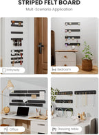 Fluxynara Cork Board Alternative Felt Strip Board 8-Pack 13"x2", Office Pin Board with 50 Push Pins, Adhesive Install for Bedroom Door & Home Office(Black)
