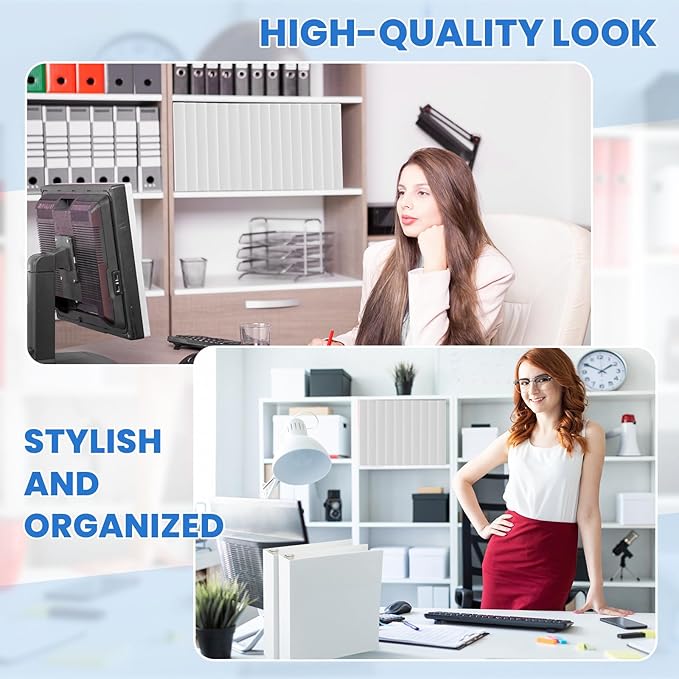 Henoyso 12 Pcs 3 Ring 1 Inch Binders Fits 8.5 x 11 Inch Letter Size Paper, Plastic White Flexible Binders with View Cover and 2 Pockets, 175 Sheets Capacity for Office School