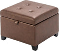 Asense 17 Inch Storage Ottoman Foot Rest,Square Faux Leather Foot Stool,Small Ottoman with Storage,Padded Seat for Entryway,Living Room,Bedroom,Couch,Under Desk,Rust Brown