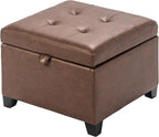 Asense 17 Inch Storage Ottoman Foot Rest,Square Faux Leather Foot Stool,Small Ottoman with Storage,Padded Seat for Entryway,Living Room,Bedroom,Couch,Under Desk,Rust Brown