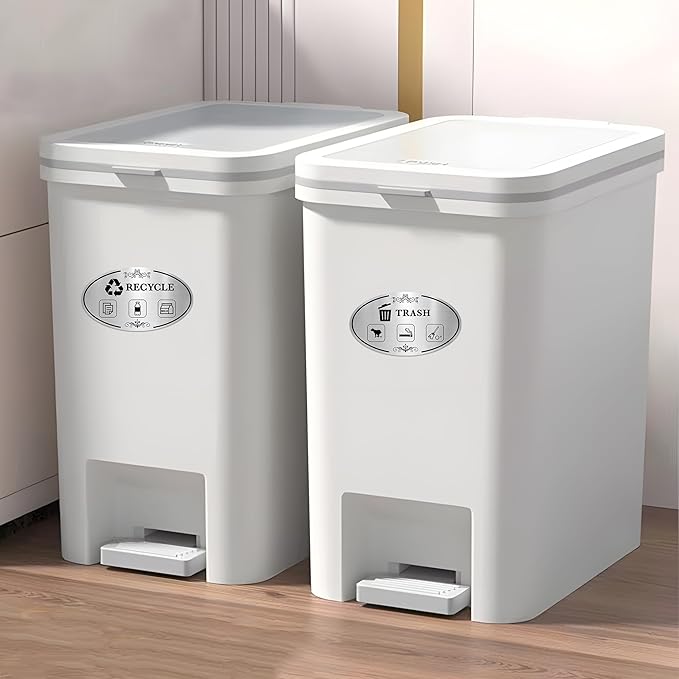 2PCS Recycle Stickers for Trash Bins, Self-Adhesive Waterproof Brushed Silver Trash and Recycling Stickers for Trash Can, Kitchen, Office, Garbage Bin Indoor, Outdoor Use 5.5x3.2IN