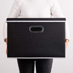 PRANDOM Large Foldable Storage Boxes with Lids [5-Pack] Organizer Containers Baskets Cube with Cover for Home Bedroom Closet Office Black17.7x11.8x11.8 For 6+ Year Old Boys and Girls