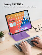 Aoviho Tablet Stand Holder for Desk, Adjustable Desktop Tablet Holder, Foldable Aluminum Tablet Mount for iPad pro 12.9, iPad Air Mini, Samsung Galaxy Tabs Z Fold Kindle Fire 4-12 inch Purple