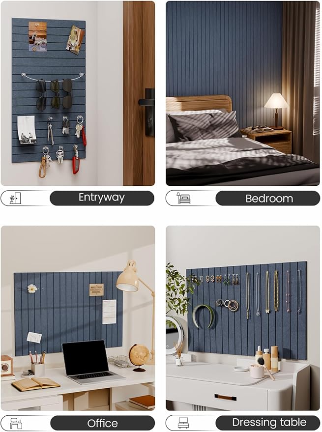 Fluxynara Felt Bulletin Board Tiles -28"x18" with 40 Adhesive Tabs, Cork Board Alternative for Office Decor, Push Pin Board Wall Organizer 6-Pack (Deep Charcoal Blue)