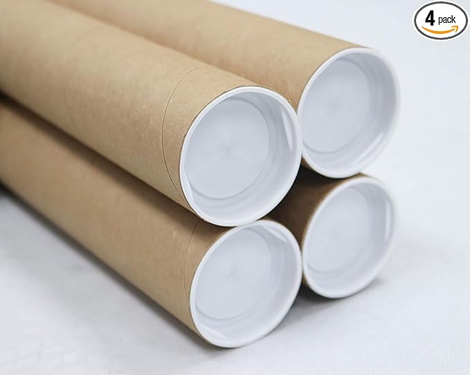 MagicWater Supply Mailing Tube - 2 in x 12 in - Kraft - 4 Pack - for Shipping and Storage of Posters, Arts, Crafts, and Documents