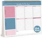 104 Pgs Weekly To Do List Notepad, 52 Duplex-Printed Undated Sheets 100 GSM（8.5"×11") Weekly Desk Planner For Work Home School Office Desk Accessories Supplies & Goal Setting Tasks - Blue
